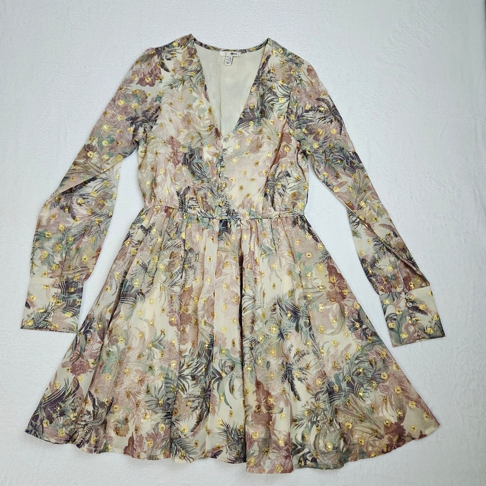 Amuse Society Muted Floral Gold Dot Mini Dress S Cottage Garden Party Festival